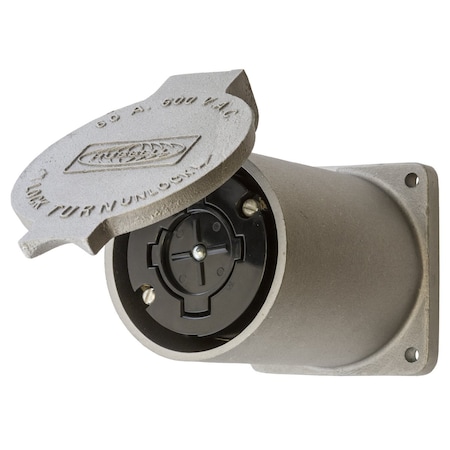 Hubbell Wiring Device-Kellems Locking Receptacle, Non-NEMA, 60 A, 600V AC, Multi Phase, 3 Pole, Screw Terminals, Silver HBL26420